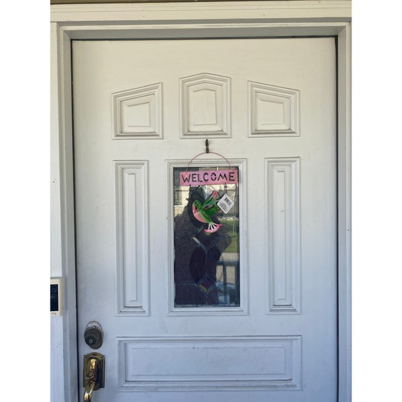 Metal Welcome Hummingbird Spring Wreath Sign Door Hanger Wall Art Decoration - Picture 4 of 4